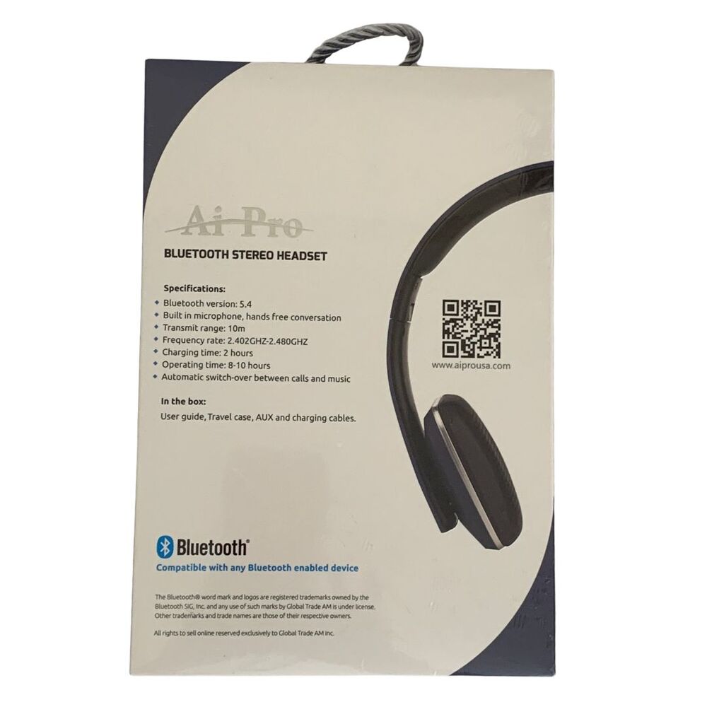 NEW AI Pro AIPro-100 Plus Bluetooth Stereo Headset Headphones Black - Picture 5 of 12